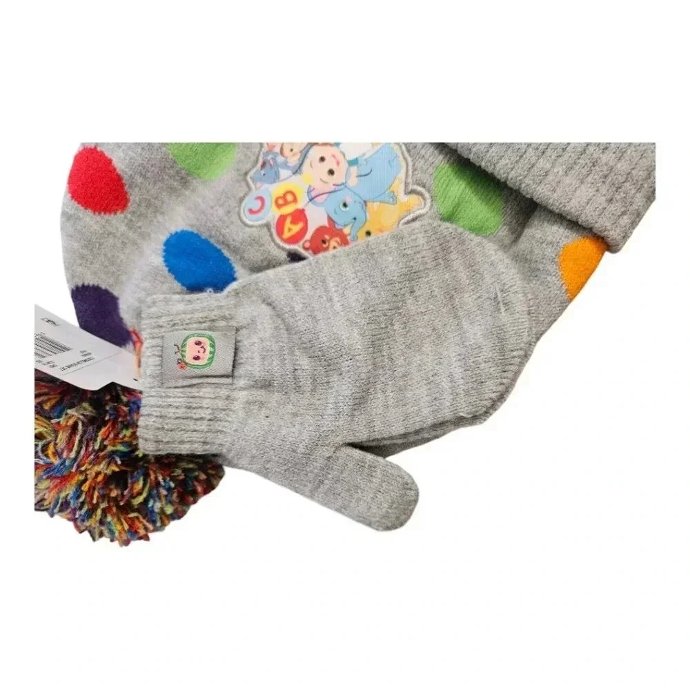 Cocomelon Unisex Grey Winter Beanie Hat and Mitten Set